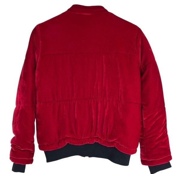 Me Jane Velvet Plush Bomber Puffer Jacket Zip Up Vibrant Cherry Red Cozy FLAWS S - Picture 3 of 16